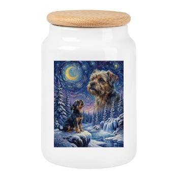 Howling to the Moon Meme Animal Dog Monkey Pinscher - Cookie Jar with Wooden Lid - white - Front