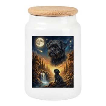 Howling to the Moon Meme Animal Dog Monkey Pinscher - Cookie Jar with Wooden Lid - white - Front
