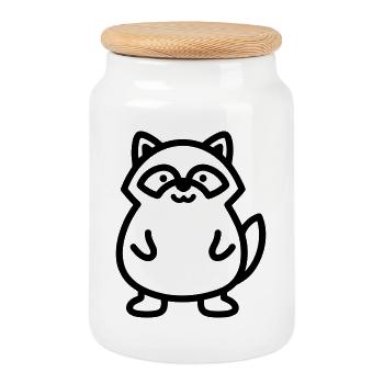 raccoon - Cookie Jar with Wooden Lid - white - Front