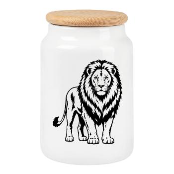 lion - Boîte à biscuits avec couvercle en bois - blanc - Devant