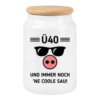 Ü40 Und Immer Noch ’Ne Coole Sau! Cool Geburtstag - Keksdose mit Holzdeckel - Weiß - Vorne