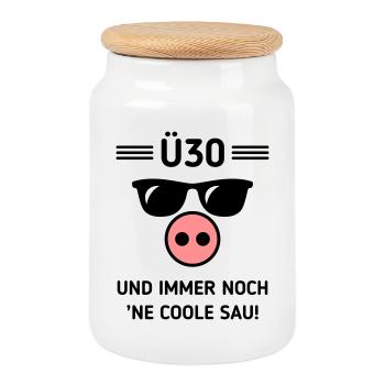 Ü30 Und Immer Noch ’Ne Coole Sau! Cool Geburtstag - Keksdose mit Holzdeckel - Weiß - Vorne