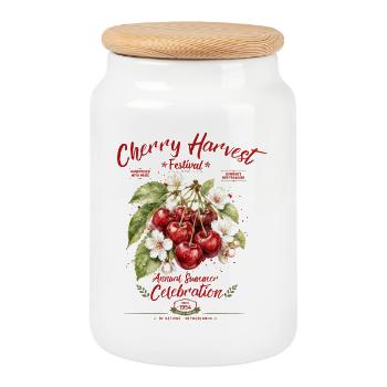 Cherry Harvest Festival Print - Cookie Jar with Wooden Lid - white - Front