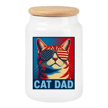 Patriotic Cat Dad – Funny Cat Dad for - Cookie Jar with Wooden Lid - white - Front