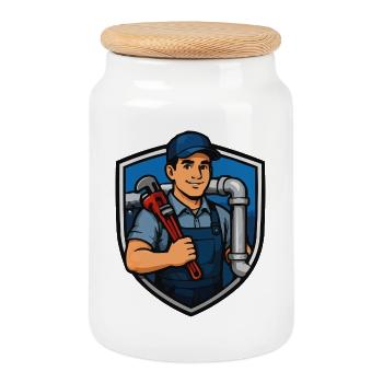Héros sanitaire avec clé à molette - Boîte à biscuits avec couvercle en bois - blanc - Devant