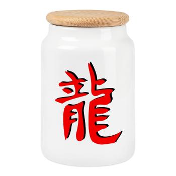 Drachen_3d_kanji - Cookie Jar with Wooden Lid - white - Front