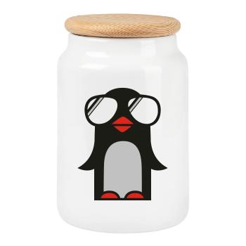 funky pinguin - Keksdose mit Holzdeckel - Weiß - Vorne