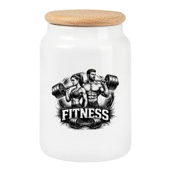 Fitness Kraftsport Motiv Zeichnung - Keksdose mit Holzdeckel - Weiß - Vorne