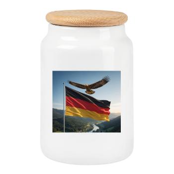 Eagle above the German flag - Cookie Jar with Wooden Lid - white - Front