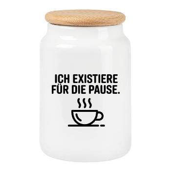 Ich existiere für die Pause Kaffee Meme Shirt - Keksdose mit Holzdeckel - Weiß - Vorne
