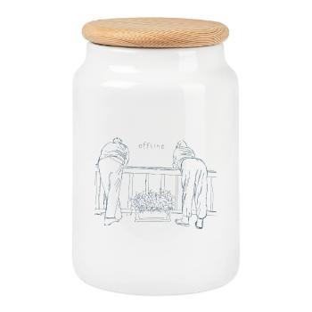 Man and woman offline - Cookie Jar with Wooden Lid - white - Front