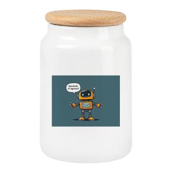 Cute Robot with Retro Charm - Cookie Jar with Wooden Lid - white - Front