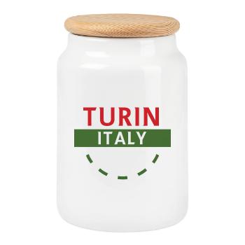 Turn Italien Emblem T-Stück Kunstwerk - Keksdose mit Holzdeckel - Weiß - Vorne