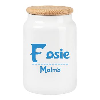 Fosie – Malmö Sky Blue Design - Cookie Jar with Wooden Lid - white - Front
