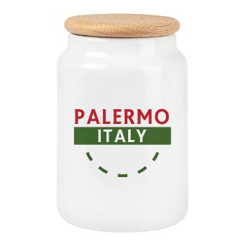 Palermo Italien Emblem mit grüner Kurve - Keksdose mit Holzdeckel - Weiß - Vorne