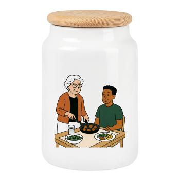 Oma Karin mit dem Enkel - Keksdose mit Holzdeckel - Weiß - Vorne