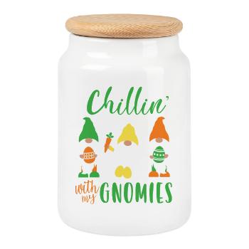 Chillin’ With My Gnomies Easter Design - Cookie Jar with Wooden Lid - white - Front