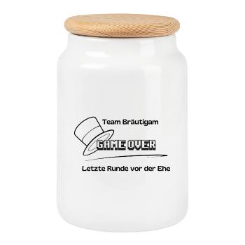Team Bräutigam Game Over - Keksdose mit Holzdeckel - Weiß - Vorne