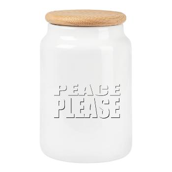 PEACE PLEASE transparent font - Cookie Jar with Wooden Lid - white - Front