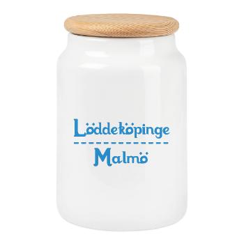 Löddeköpinge – Malmö Sky Blue Design - Cookie Jar with Wooden Lid - white - Front