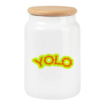 YOLO - Neon PsyPop Retro - Cookie Jar with Wooden Lid - white - Front