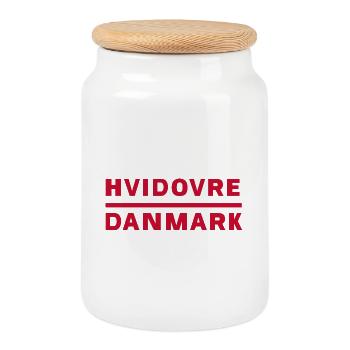 Hvidovre Denmark red typography - Cookie Jar with Wooden Lid - white - Front