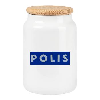police - Cookie Jar with Wooden Lid - white - Front