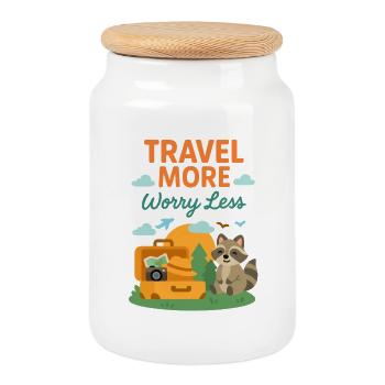 Travel More Worry Less - Cookie Jar with Wooden Lid - white - Front