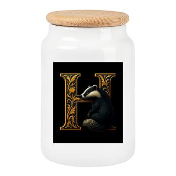 H – Magisches Ornament mit Dachs - Keksdose mit Holzdeckel - Weiß - Vorne