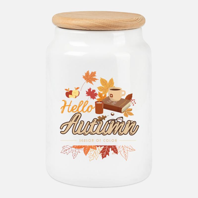 Herbstliche Gemütlichkeit mit Kaffee - Keksdose mit Holzdeckel - Weiß