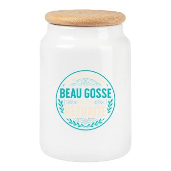 Beau Gosse Retraite - Badge Vintage - Boîte à biscuits avec couvercle en bois - blanc - Devant
