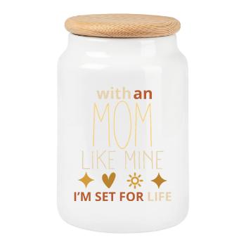 With a Mom Like Mine I’m Set for Life – Cute Mothe - Cookie Jar with Wooden Lid - white - Front