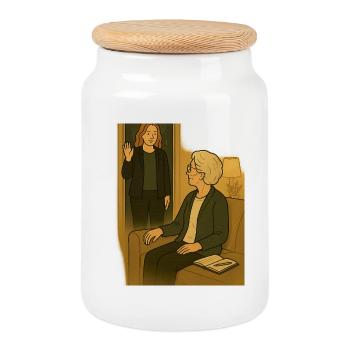 Mamie Karin - Boîte à biscuits avec couvercle en bois - blanc - Devant