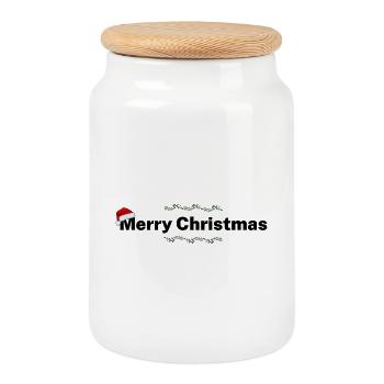 Merry Christmas – Festive Design - Cookie Jar with Wooden Lid - white - Front