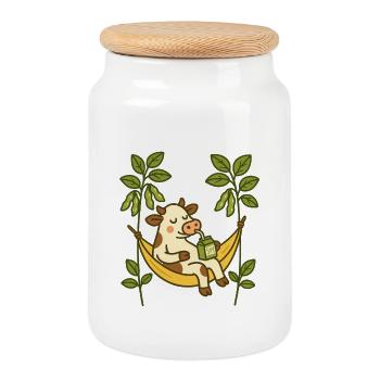Le soja est bon, le moo meilleur - Boîte à biscuits avec couvercle en bois - blanc - Devant
