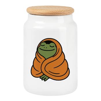 Cozy Frog - Cookie Jar with Wooden Lid - white - Front