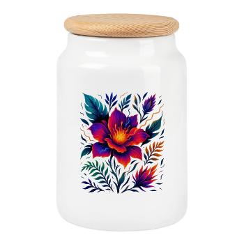 Electric Bloom - Cookie Jar with Wooden Lid - white - Front