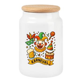 Colorful carnival clown with drum - Cookie Jar with Wooden Lid - white - Front