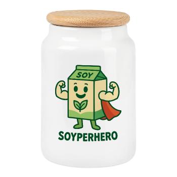 Der mächtige Soyperhero - Keksdose mit Holzdeckel - Weiß - Vorne