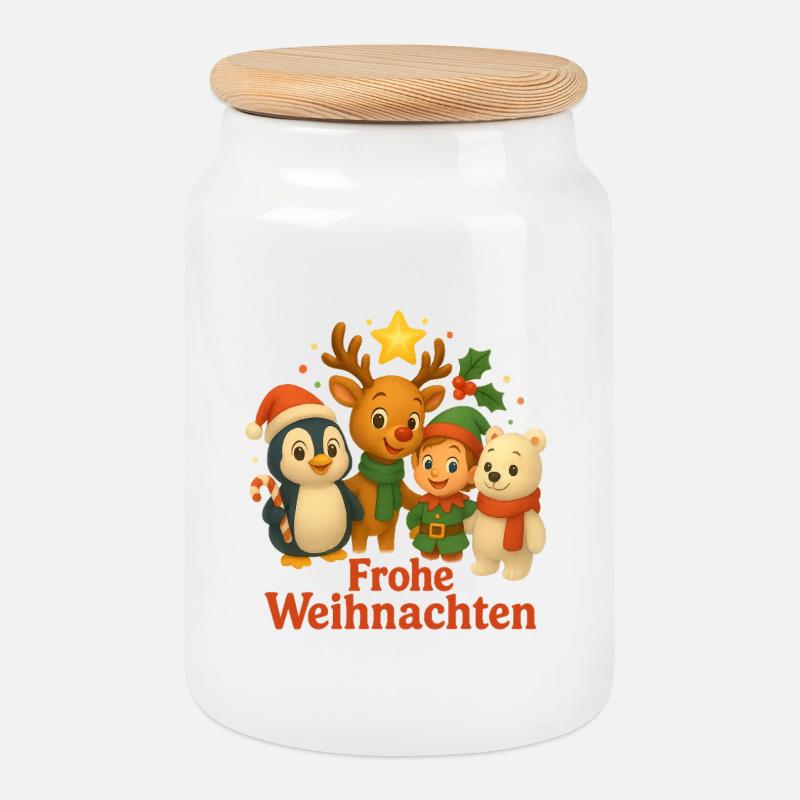 Frohe Weihnachten Winterfreunde Szene - Keksdose mit Holzdeckel - Weiß