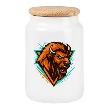 Bear Storm Logo Orange Turquoise - Cookie Jar with Wooden Lid - white - Front