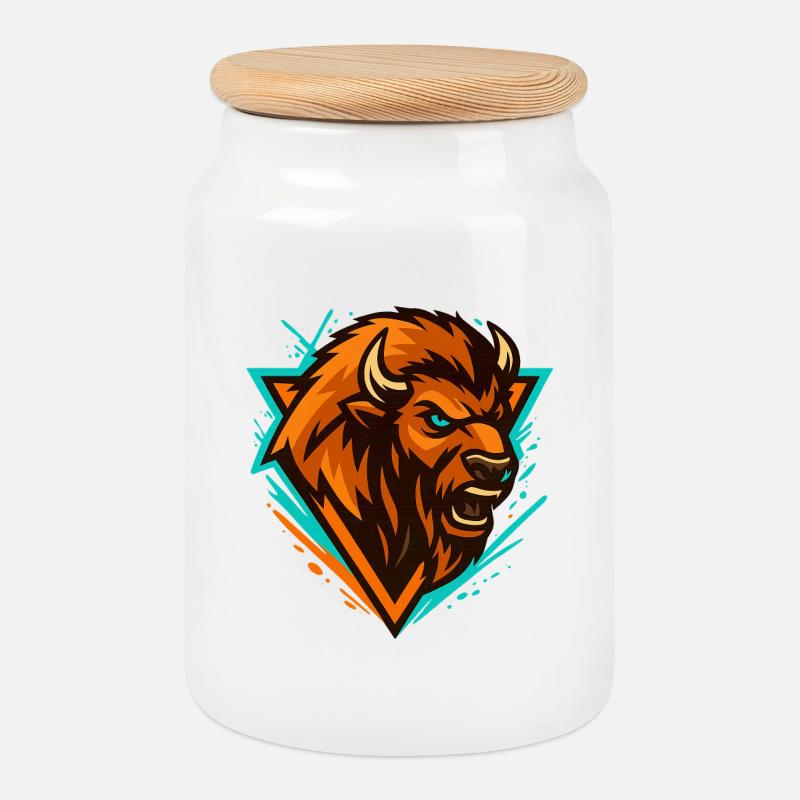 Bear Storm Logo Orange Turquoise - Cookie Jar with Wooden Lid - white