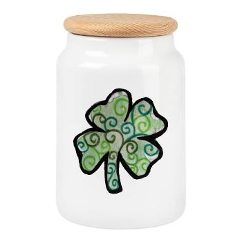 Trèfle tourbillonné en verts pastel - Boîte à biscuits avec couvercle en bois - blanc - Devant