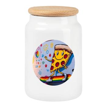 Pizza Slice Skateboard Graffiti - Cookie Jar with Wooden Lid - white - Front