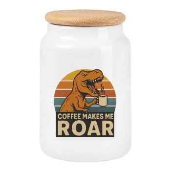 Dinosaur Coffee Roar Fun Design - Keksdose mit Holzdeckel - Weiß - Vorne