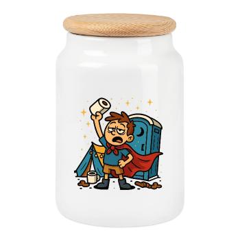 Toilet Roll Festival Toilet Hero WC Daily Struggle - Cookie Jar with Wooden Lid - white - Front
