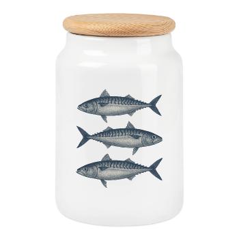 Vintage Fisch Illustration Set - Keksdose mit Holzdeckel - Weiß - Vorne