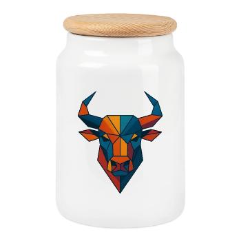 Bull's Head | Taurus Print / Print / Design - Cookie Jar with Wooden Lid - white - Front