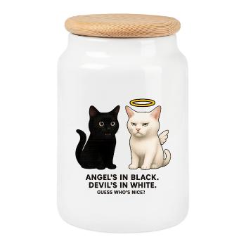 Ange contre Devil Cats - Boîte à biscuits avec couvercle en bois - blanc - Devant