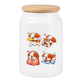 Chiots Cartoon Adorables et Tendres - Boîte à biscuits avec couvercle en bois - blanc - Devant